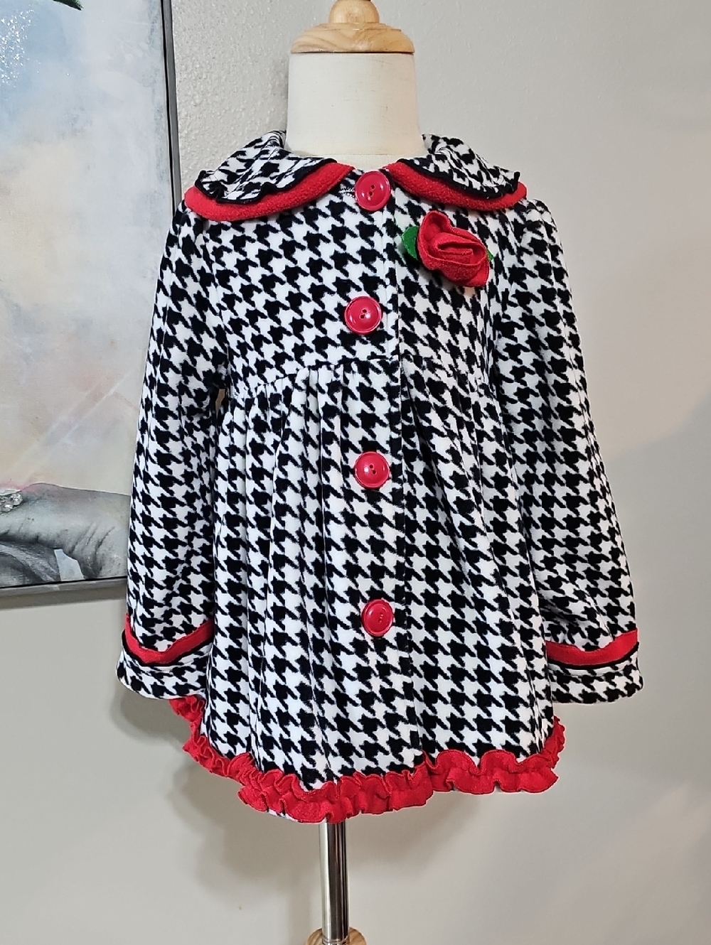 🌹 Girl's Houndstooth Ruffle Peplum Jacket 3T